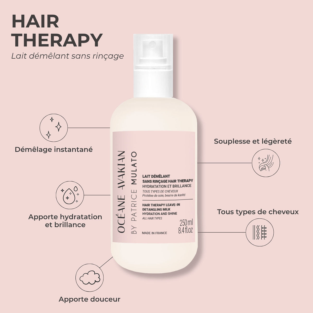 Lait Démêlant Sans Rinçage Hair Therapy Océane Avakian by Mulato 250 ML