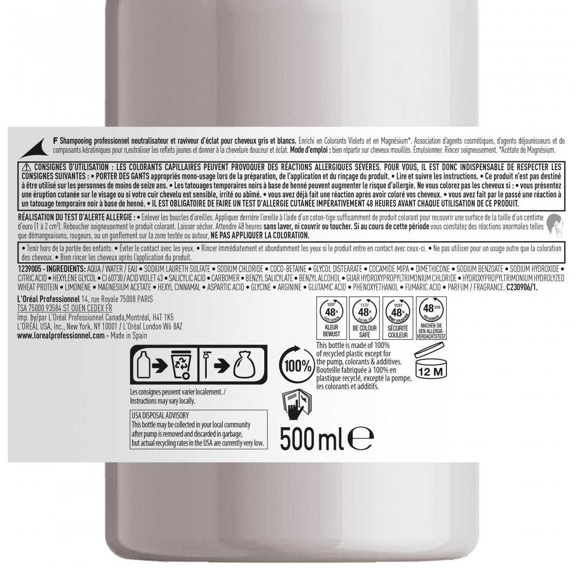 Shampoing Silver L'Oréal Professionnel 500 ML