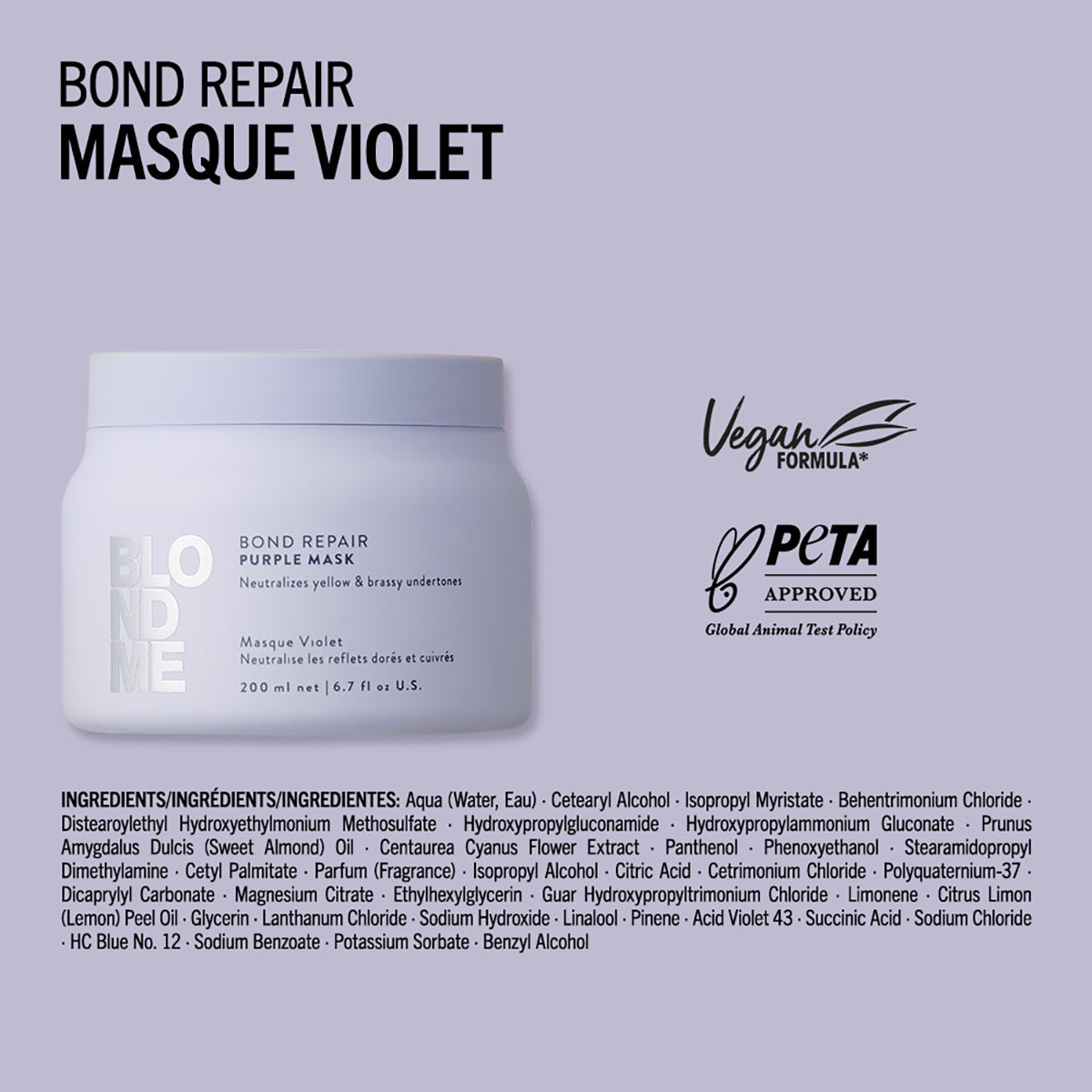 Masque Violet Neutralisant Blond Me Bond Repair Schwarzkopf 200 ML