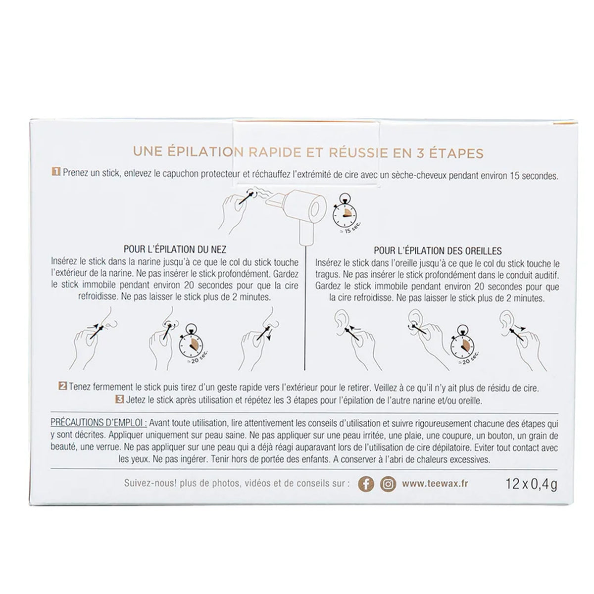 Boîte de 12 Sticks de Cire d'Épilation Nez Oreilles Tee Wax