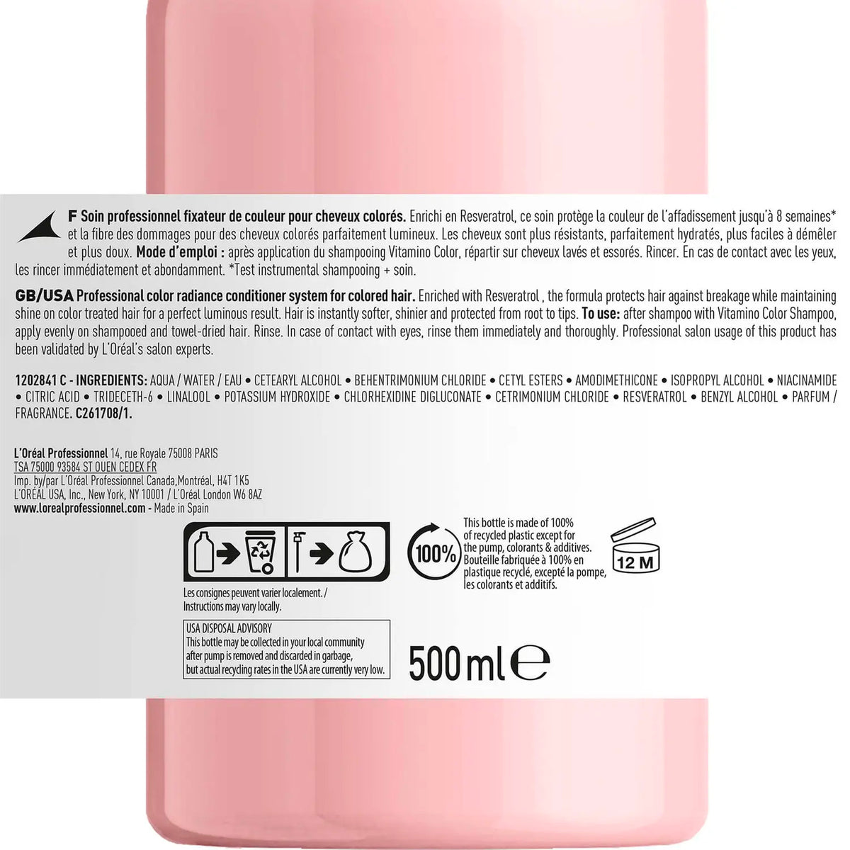 Shampoing Vitamino Color L'Oréal Pro 500 ML